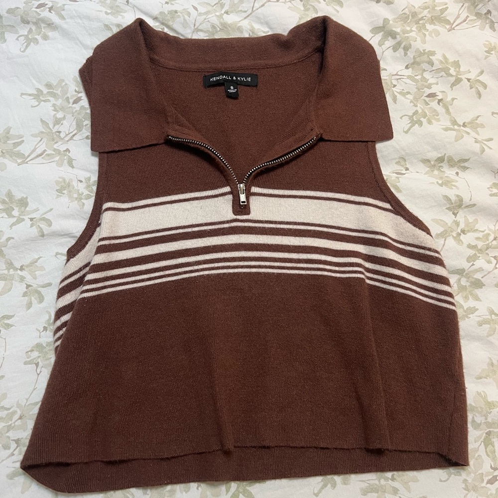 Kendall & Kylie Brown and Cream Crop Polo Tank